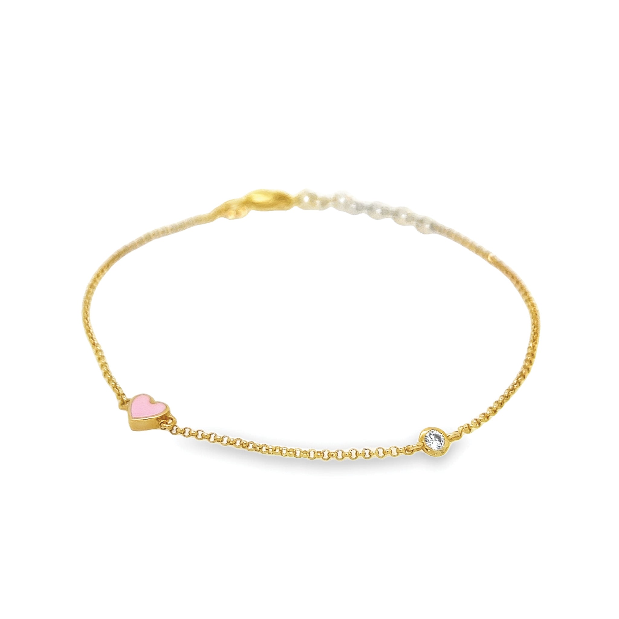 צמיד לב אמייל ורוד וזרקון